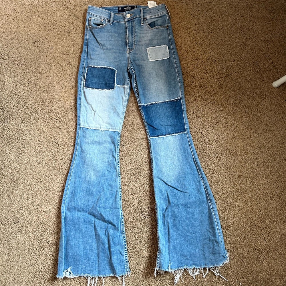 hollister flare patched jeans